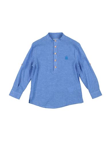 Bikkembergs Kid Boy Shirt Blue Size 12 Linen, Cotton