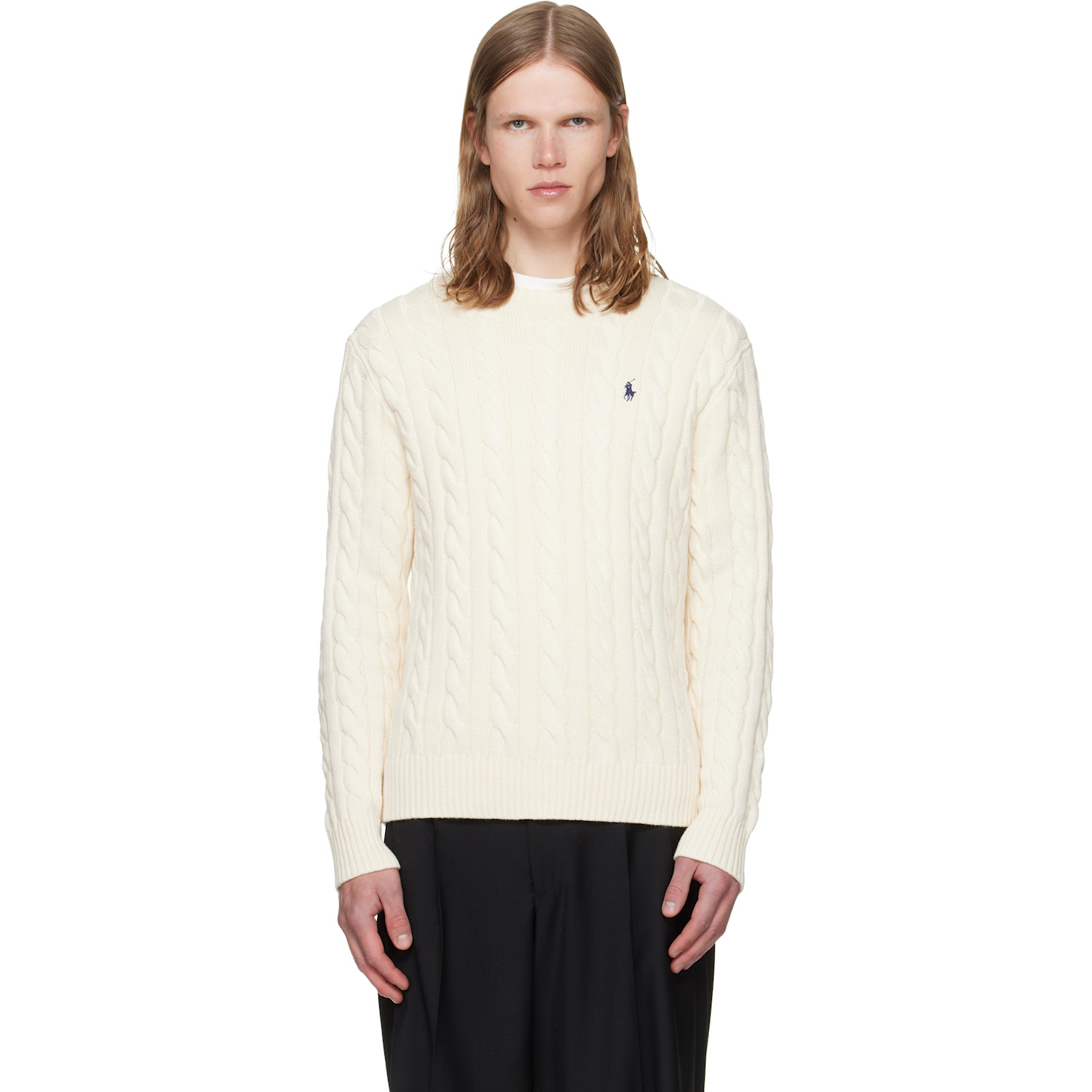 Off-White Cable-Knit Cotton Sweater