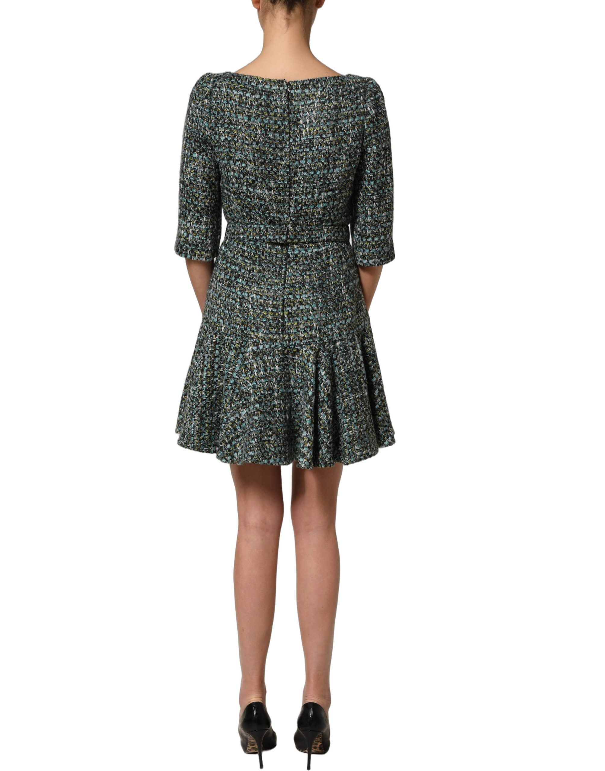 Tweed Belted Babydoll Dress — Multicolor