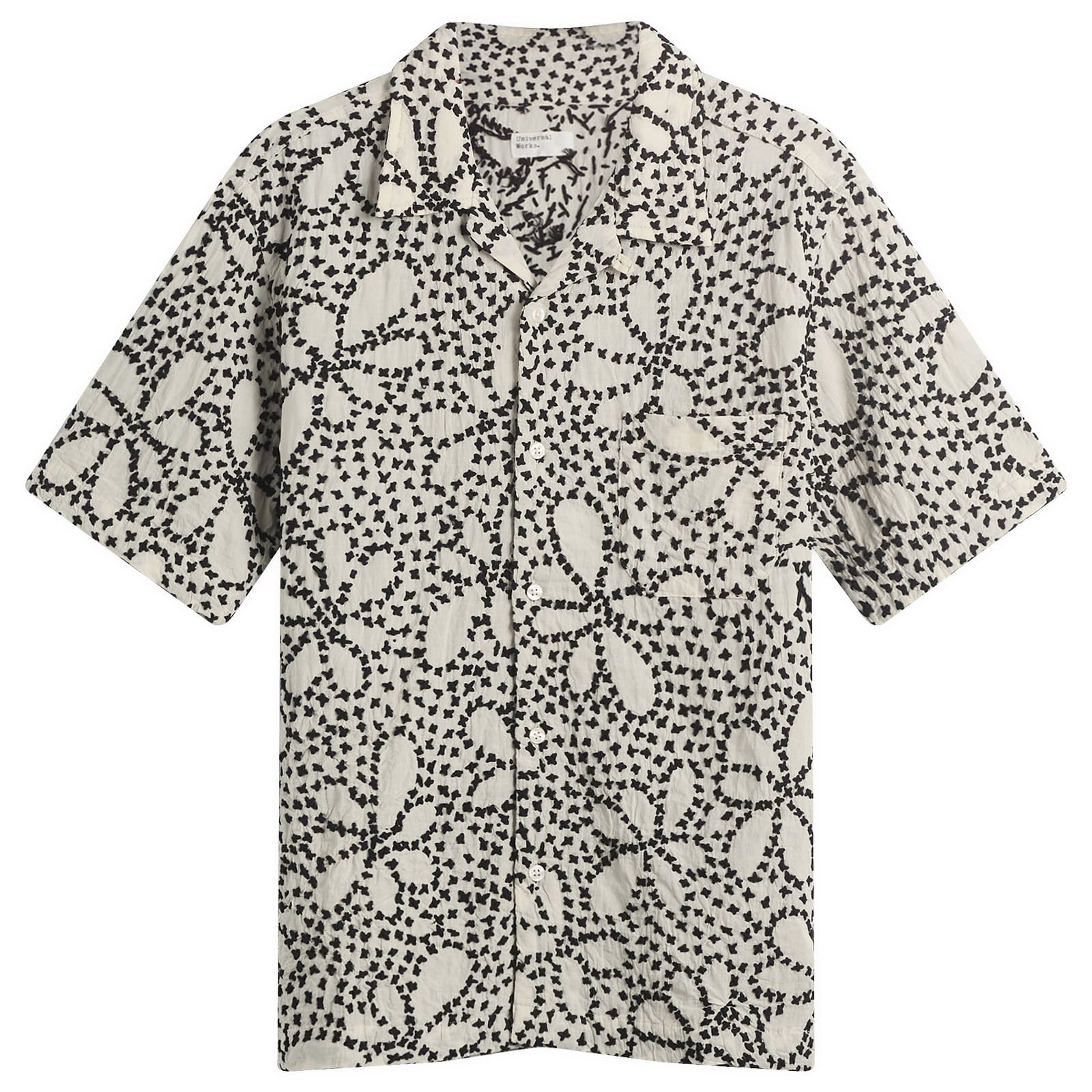 Men's Kantha Flower Road Shirt in Ecru/Black