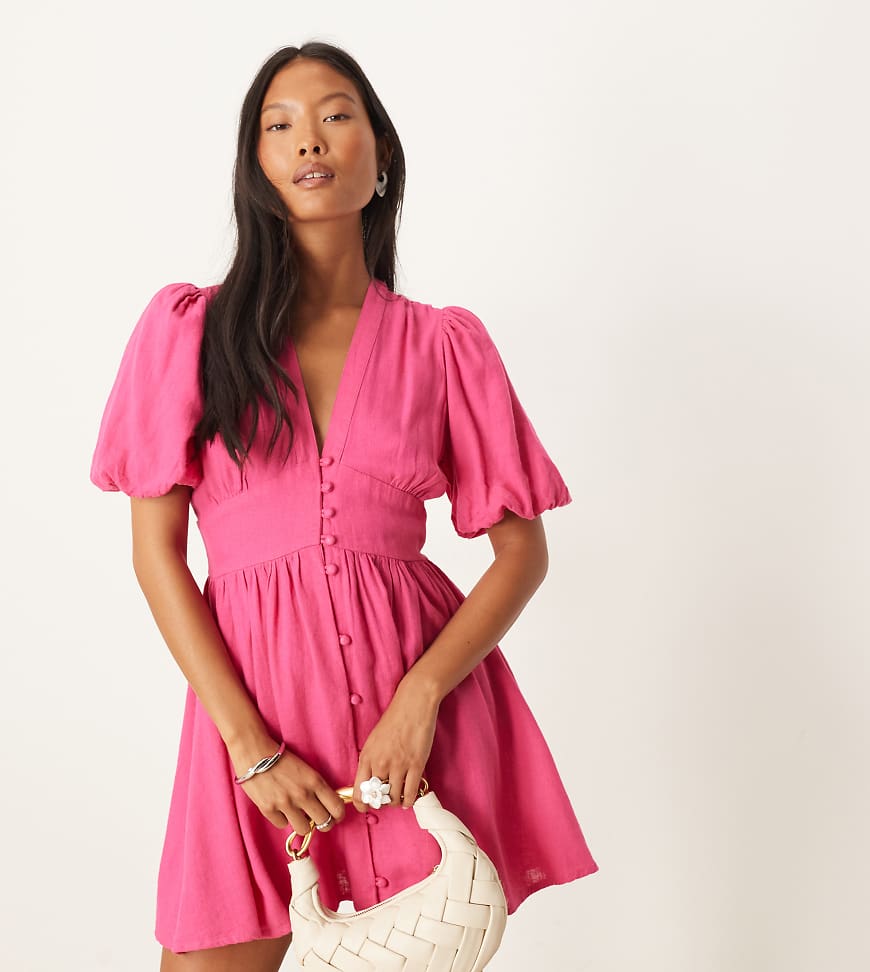 Nobody's Child Petite Starlight puff sleeve mini dress in pink