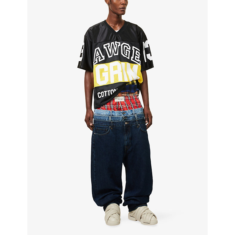 Mens Stacked Straight-Leg Denim Jeans