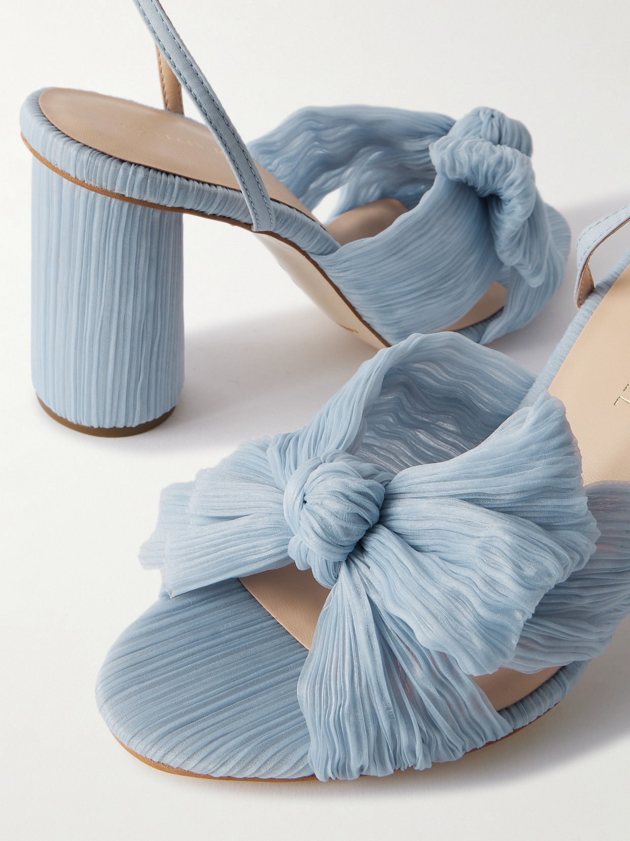 Camellia Bow-embellished Plissé-organza Sandals - Blue