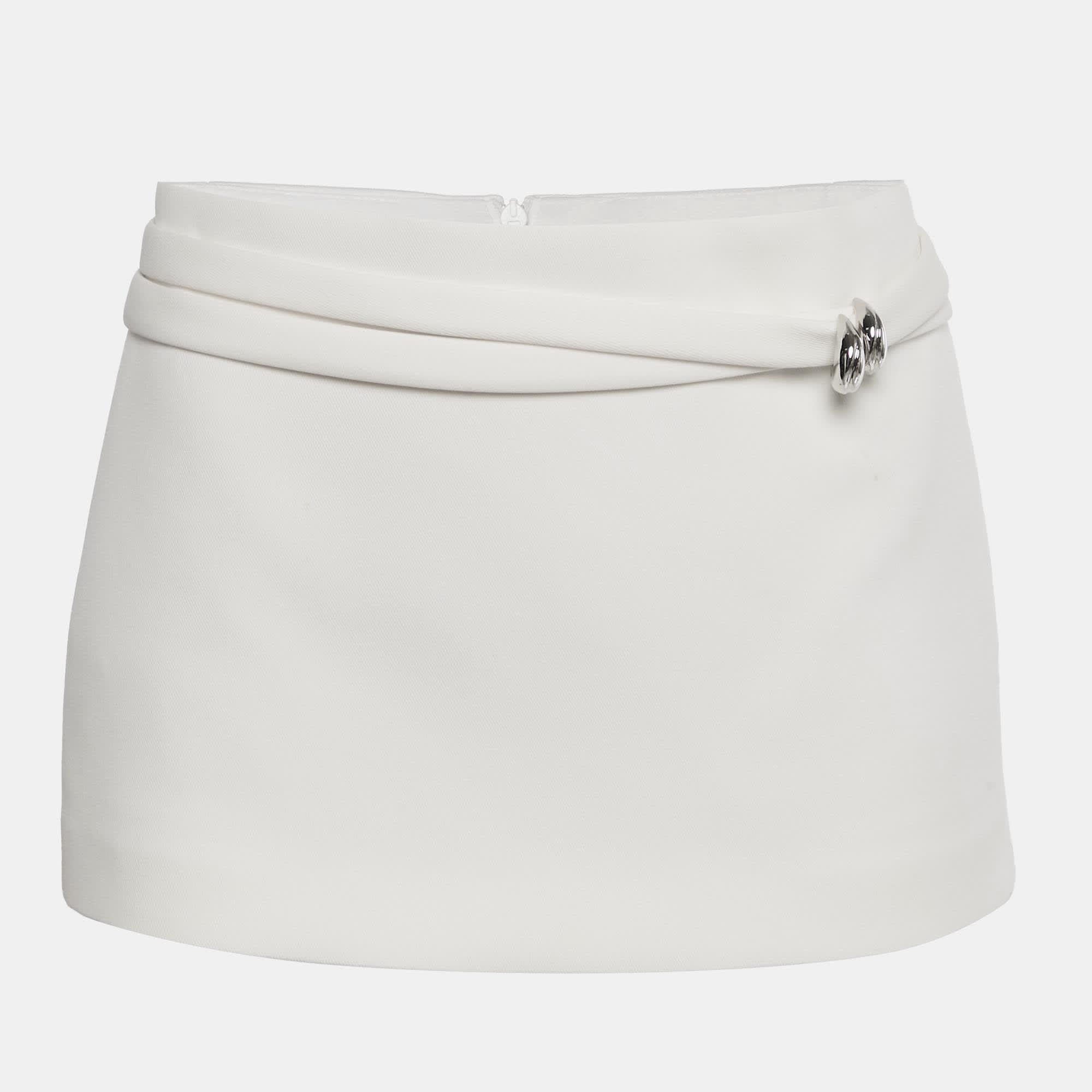 Chats By C. dam White Gabardine Waist-Detail Mini Skirt
