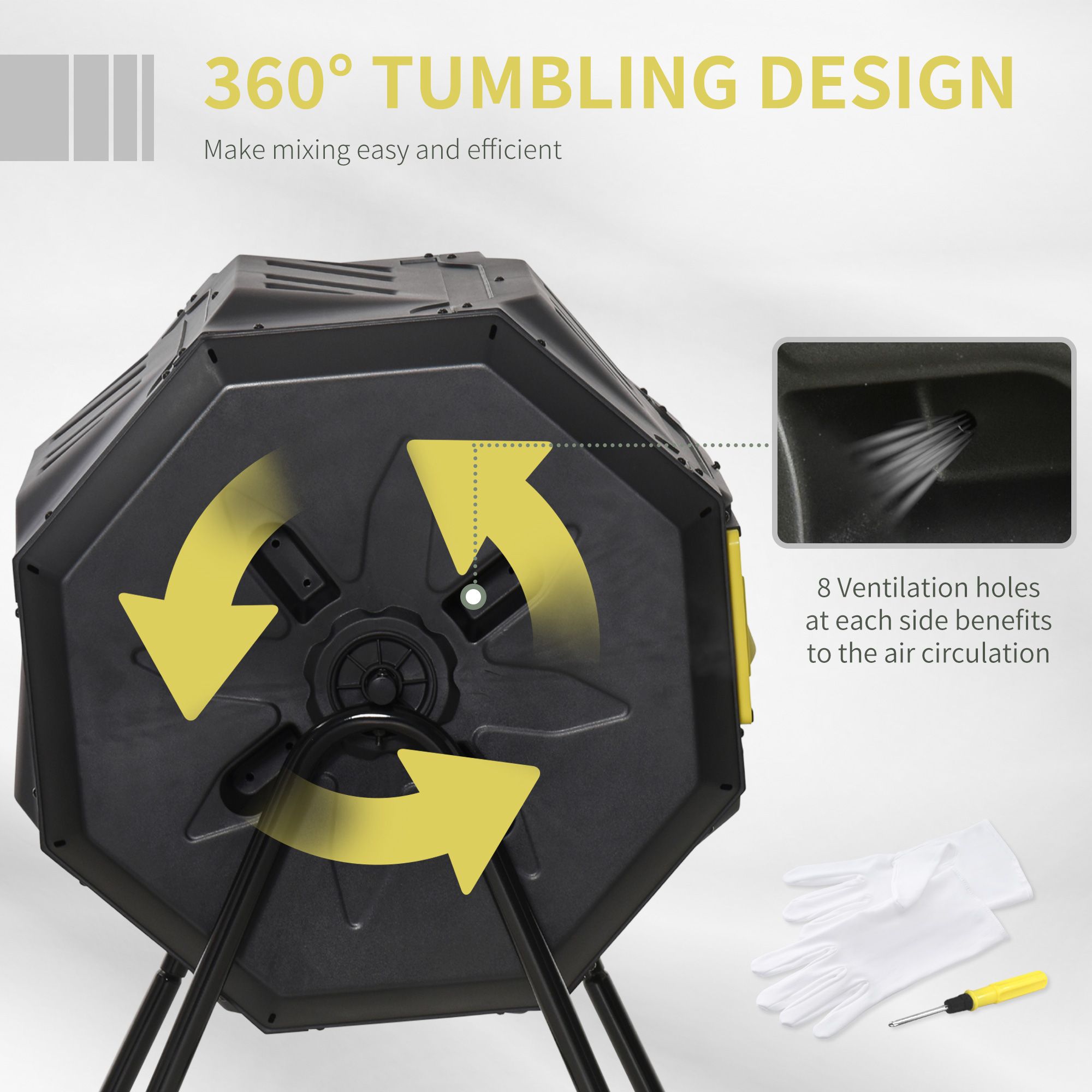 Outsunny 160L Outdoor Tumbling Compost Bin With Dual Chamber In Yellow
