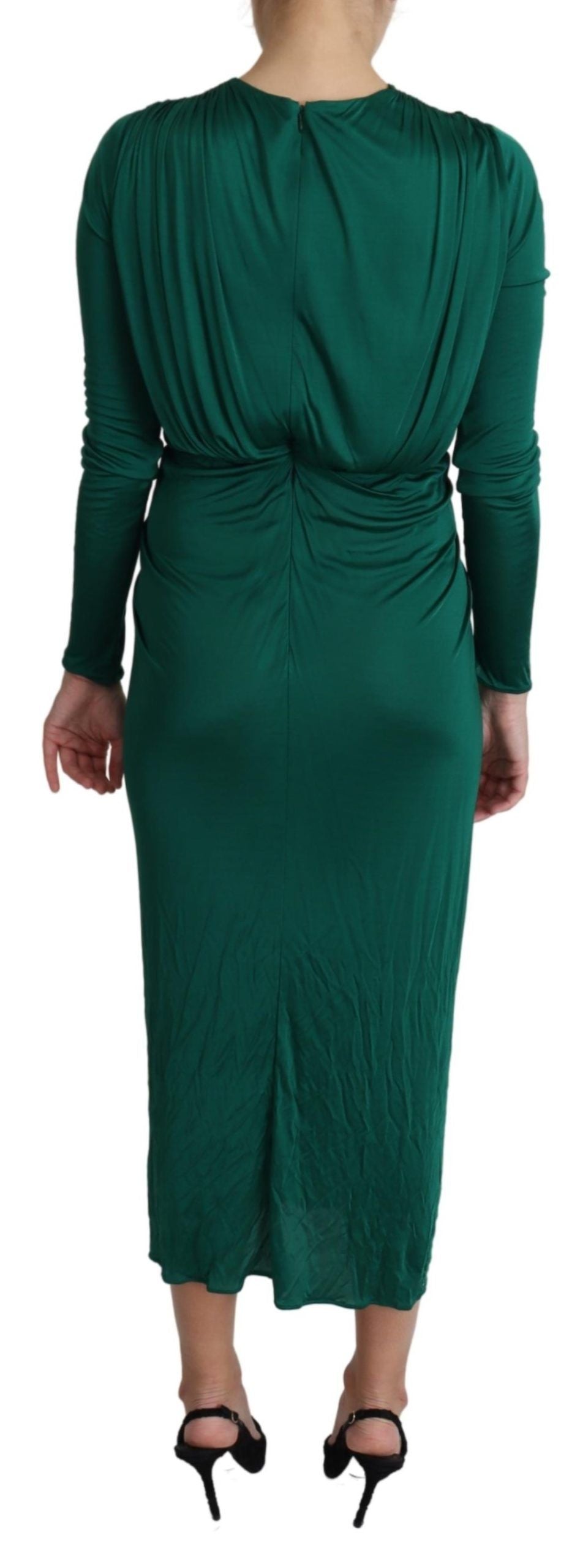 Fitted Bodycon Midi with Deep Neckline Dress — Green