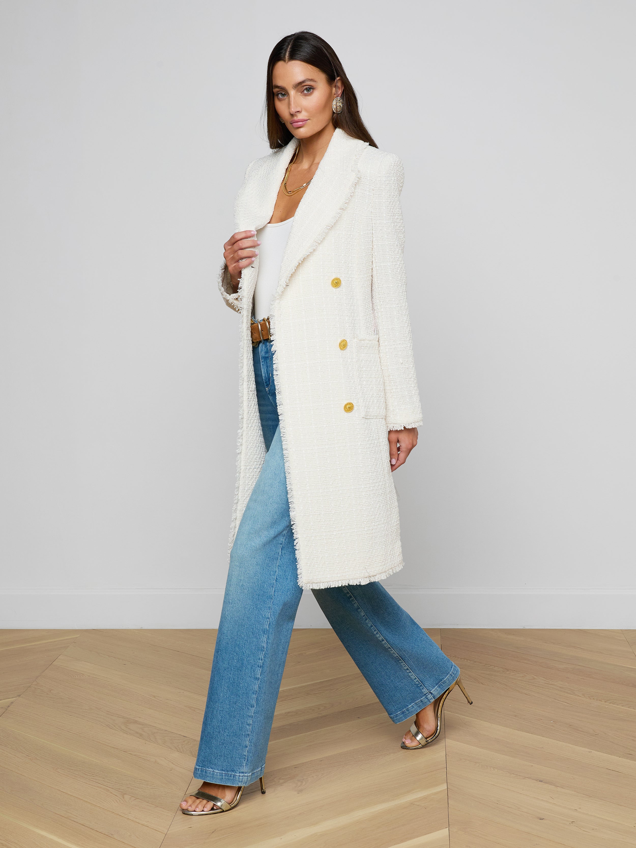 Cooper Tweed Trench Coat In Vintage White