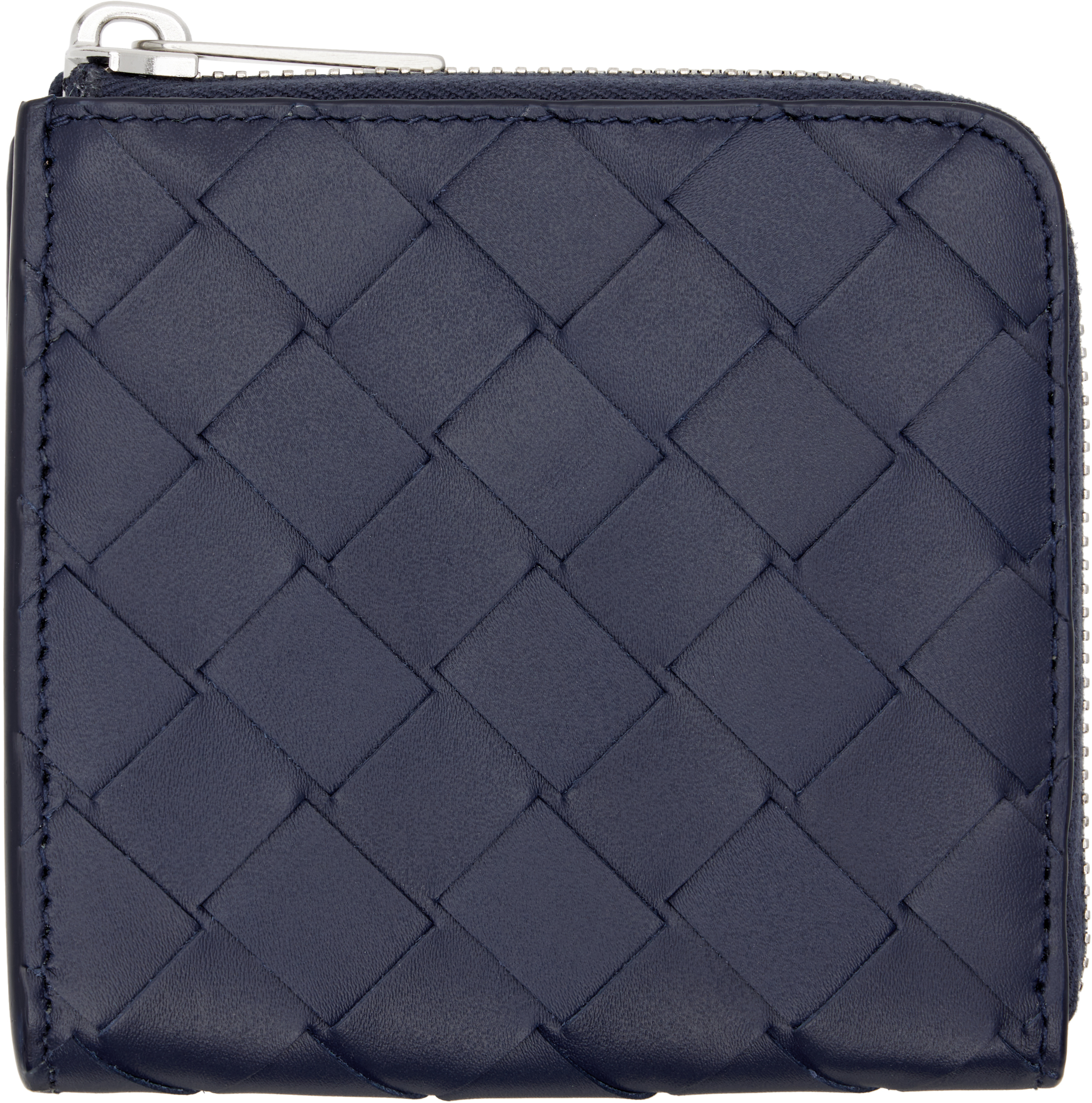 Navy Intrecciato Square Zip Around Wallet