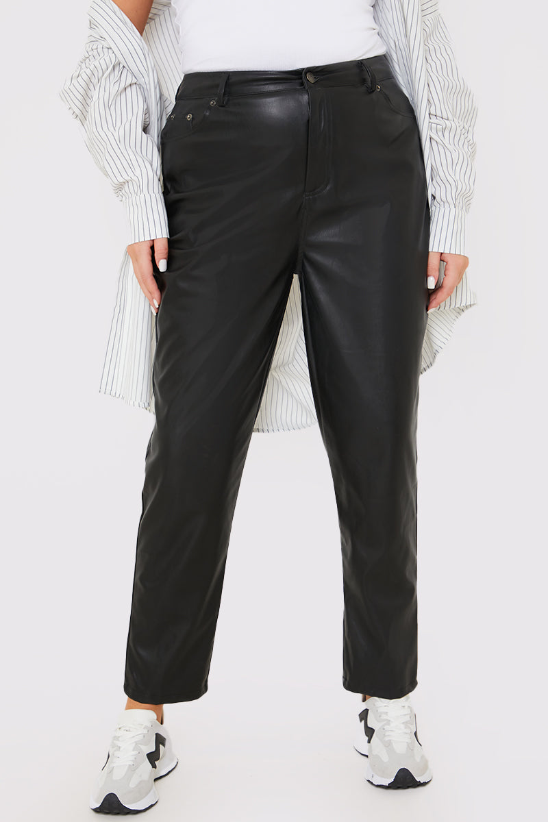 Straight Leg Leather Look Trousers