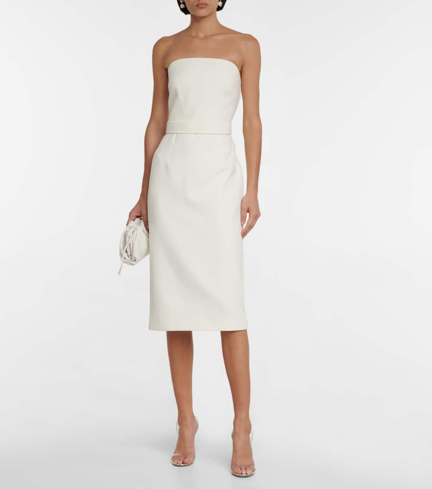 Bridal feather-trimmed crêpe midi dress