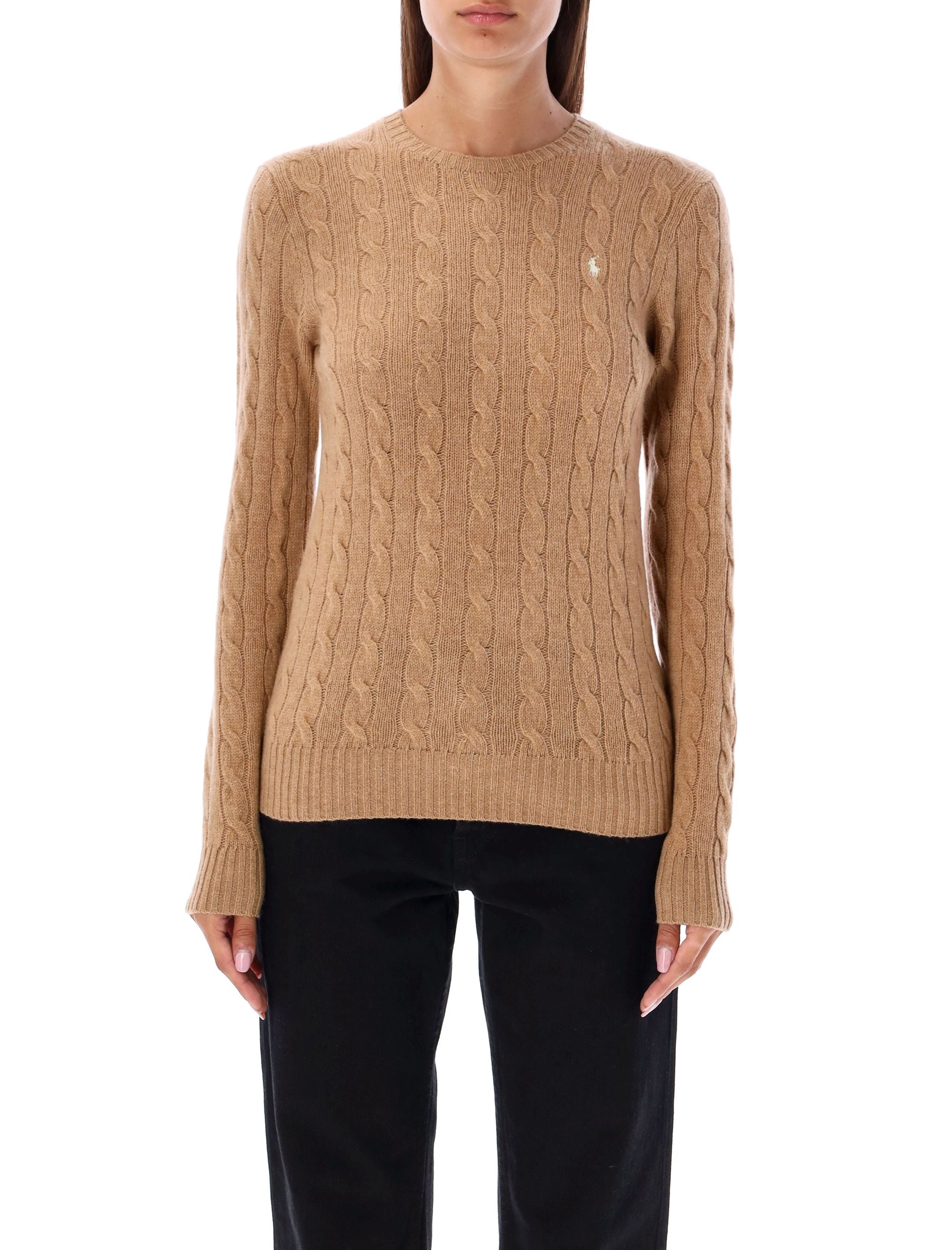 Cable-Knit Sweater with Embroidered Chest Logo