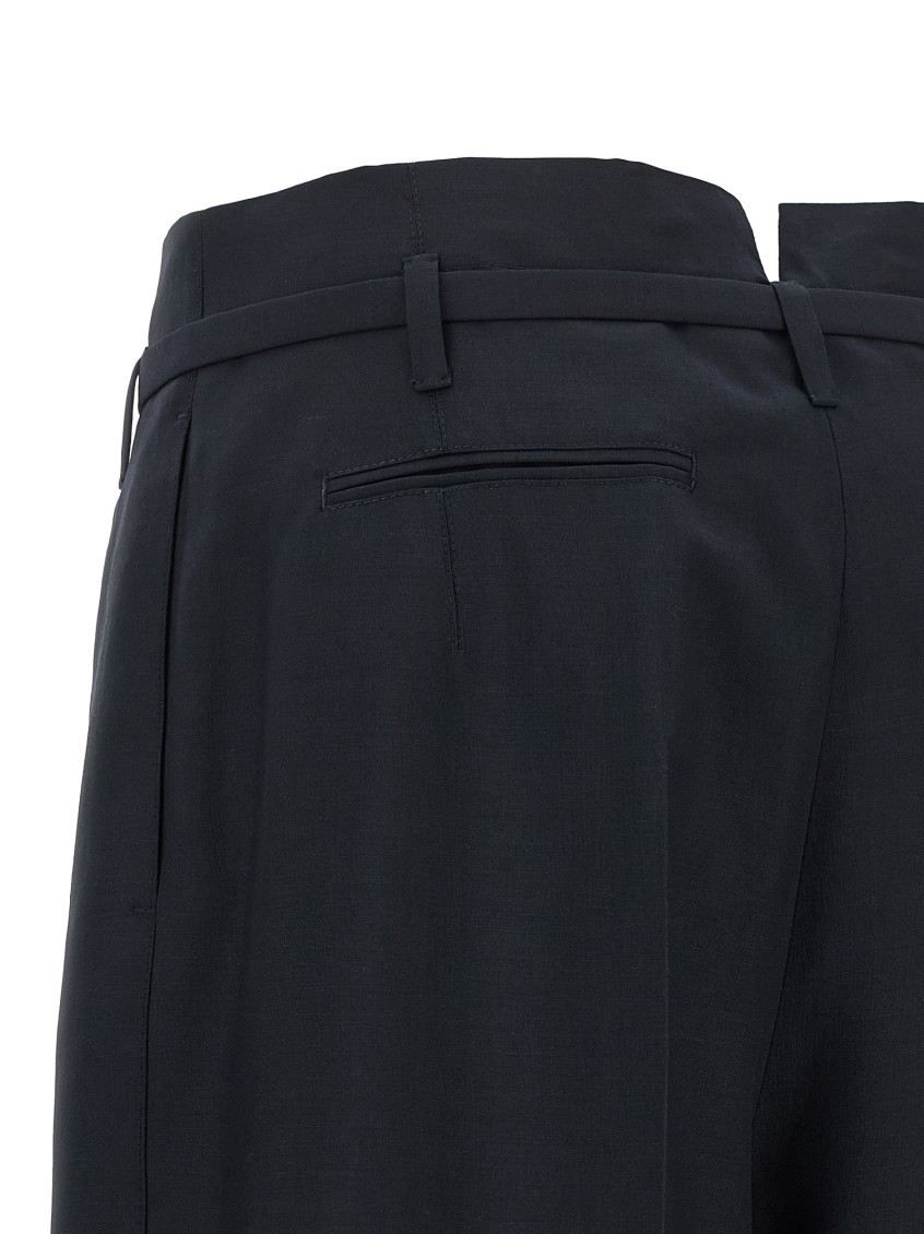 Prada - wool blend pleated palazzo pant belt loop
