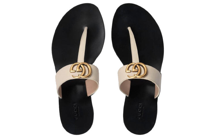 (WMNS) Thong Sandal With Double G 'White Leather'