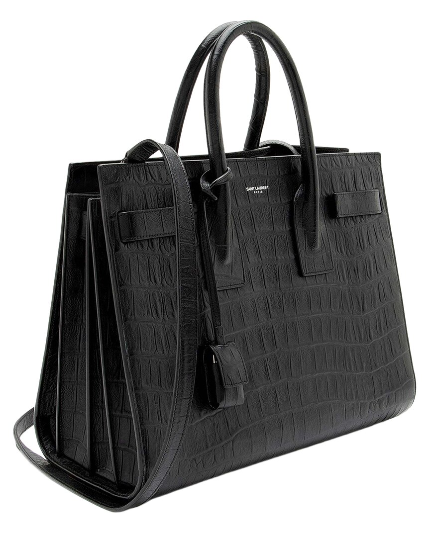 Black Croc-Embossed Leather Sac De Jour Small Tote (Authentic  Pre-Loved)