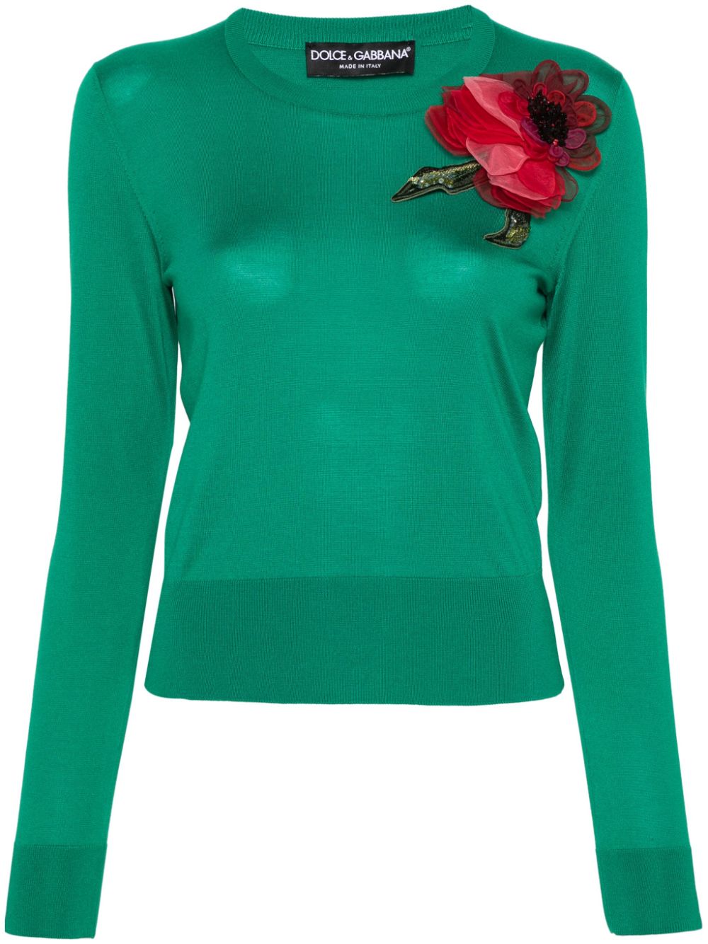 Floral-appliqué silk jumper - Green