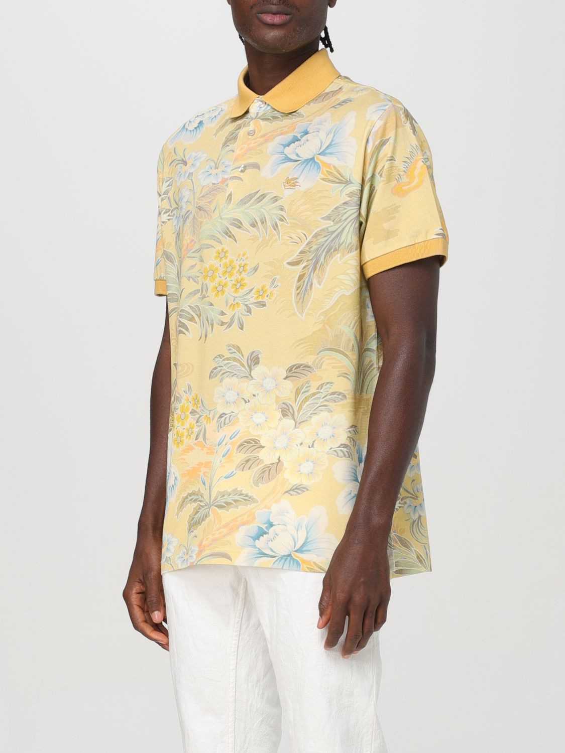 Floral-print cotton polo shirt - Yellow