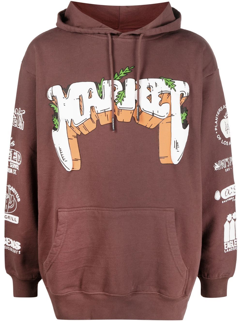 Graphic-print drawstring hoodie - Brown
