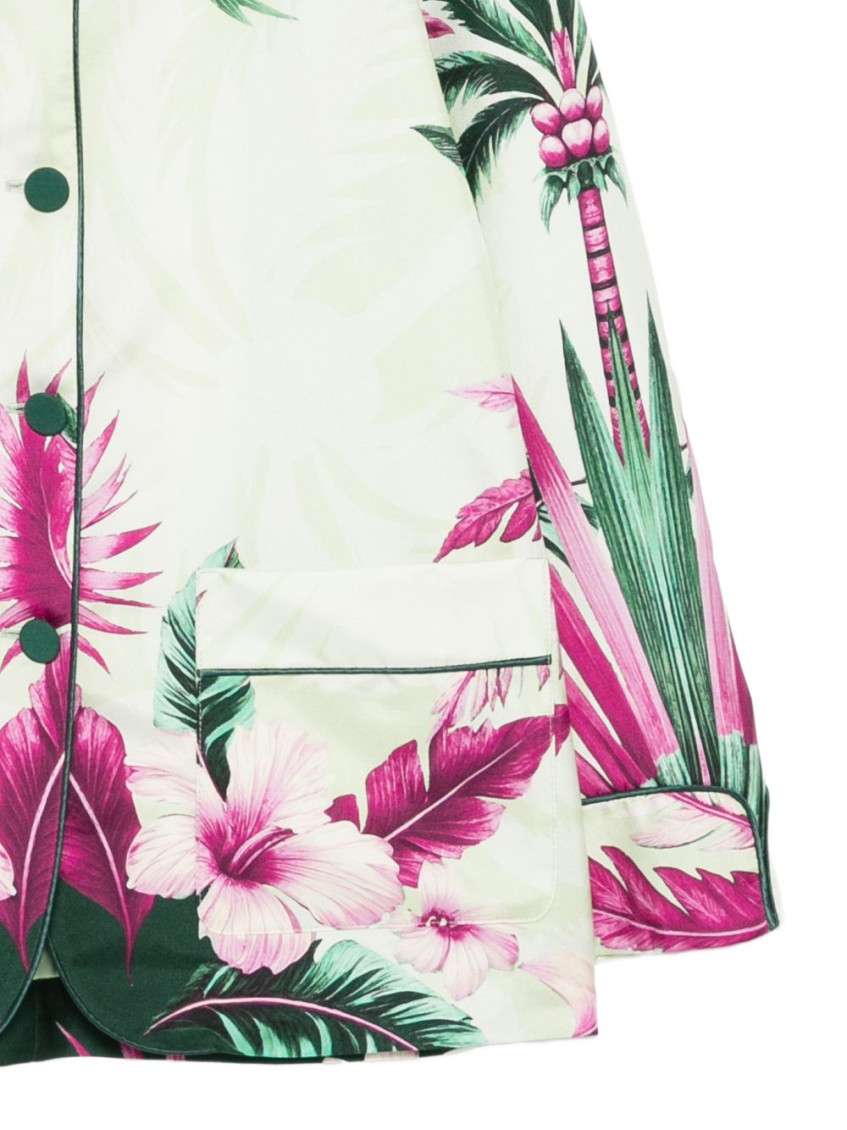 Green Floral Mandarin Collar Blazer