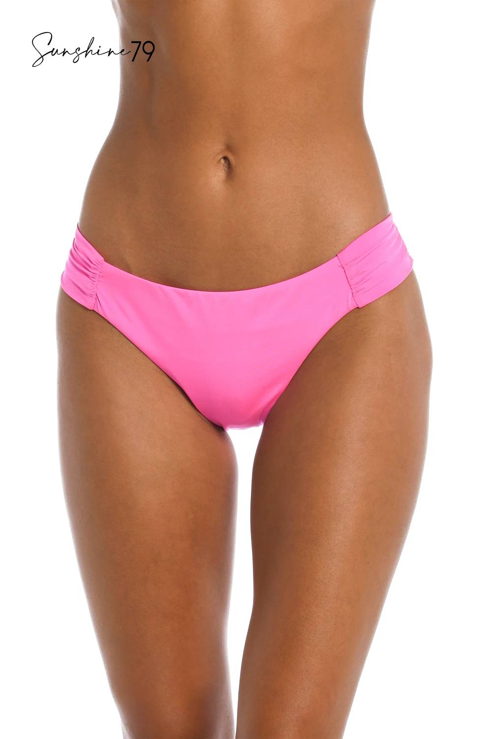 Side Shirred Hipster Swim Bikini Bottom In Hot Pink