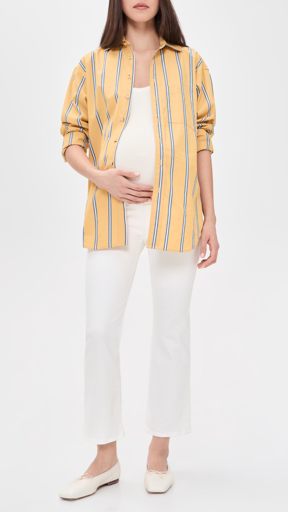 Maternity Stretch Flare Crop Jeans Tile White