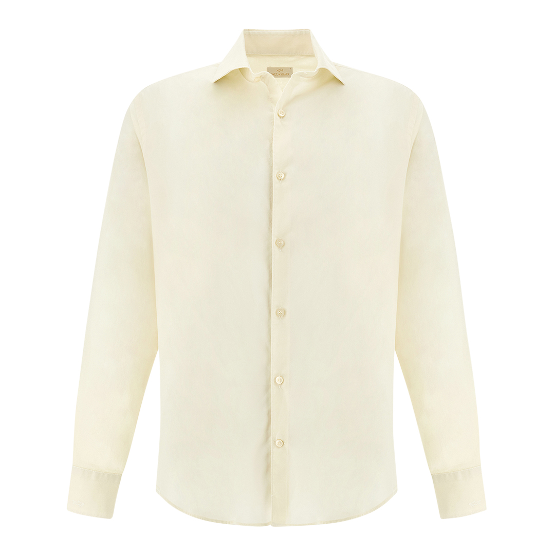 Garment‑dyed cotton voile shirt, Man, Beige