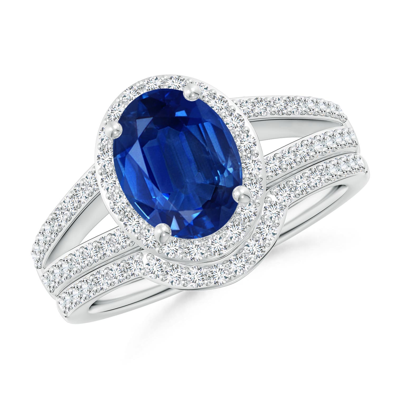 Angara 2.0 Carats Sapphire and Diamond Split Shank Bridal Set in Platinum