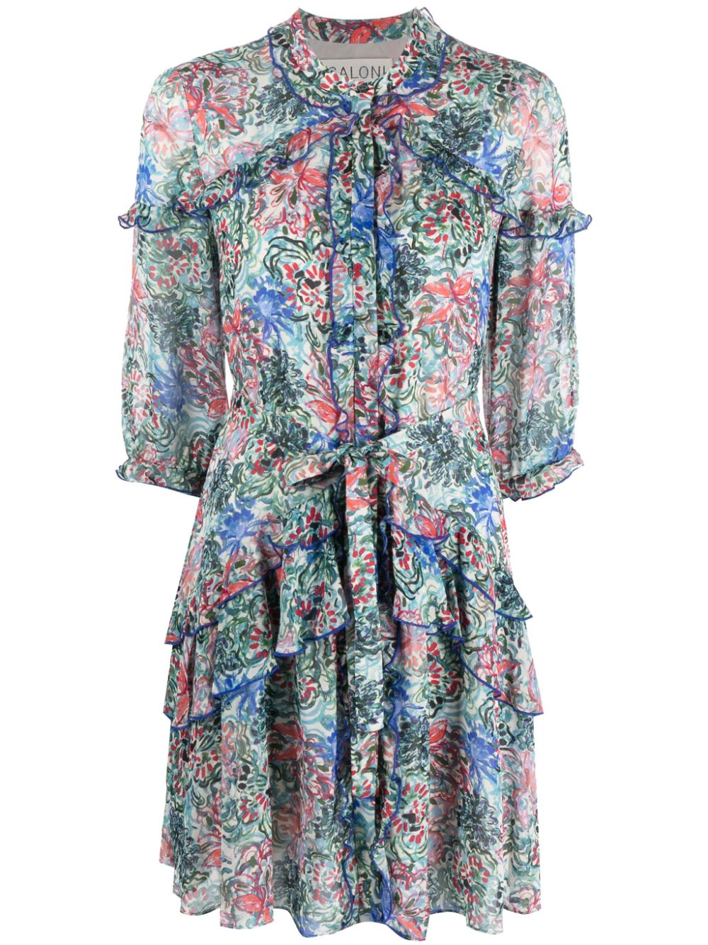 Floral-print silk ruffled minidress - Green