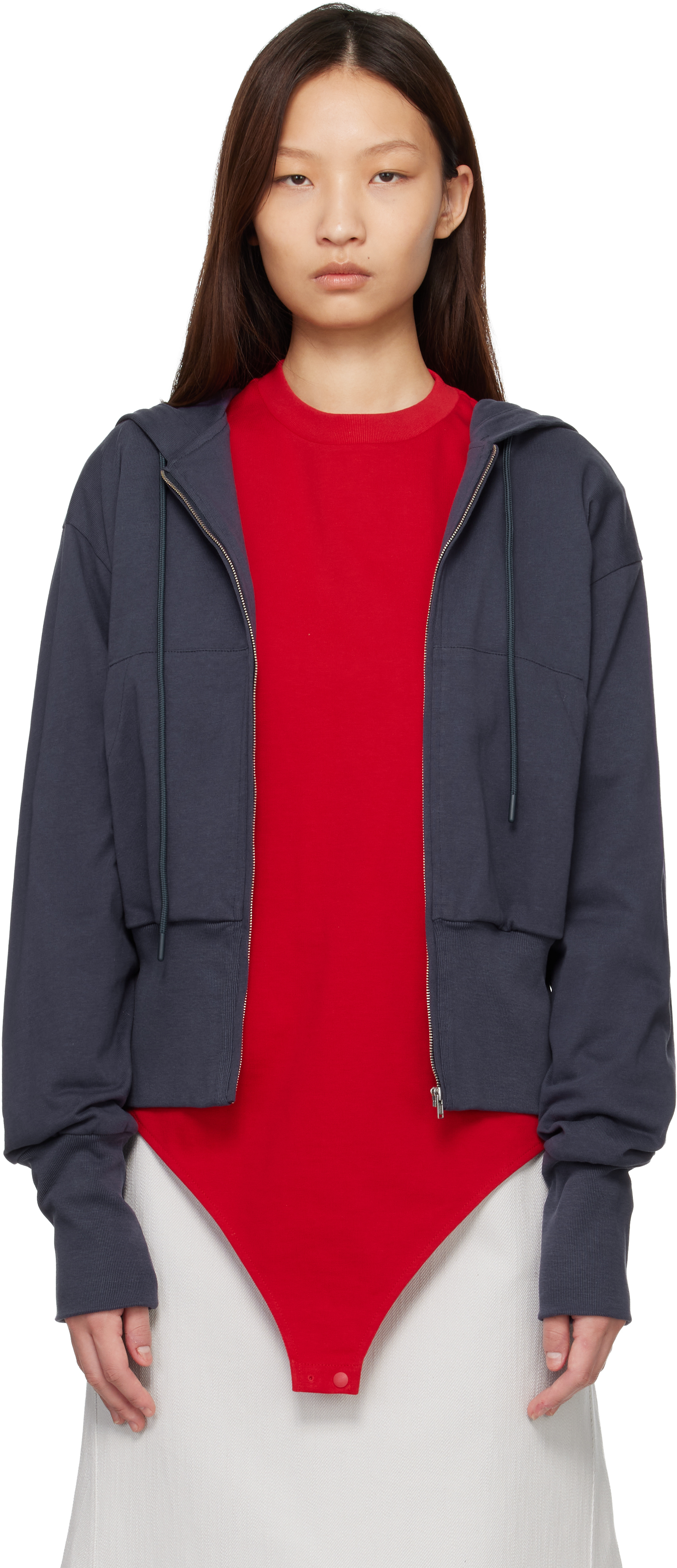 Navy Wide Band Zip-Up Hoodie
