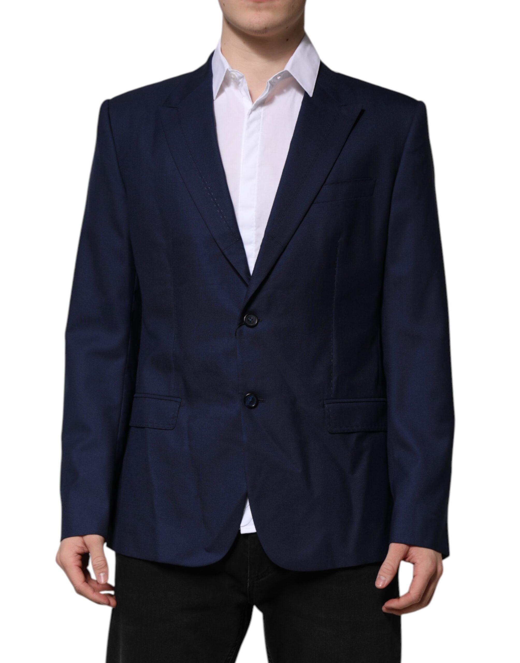 Virgin Wool Single-Breasted Blazer — Navy