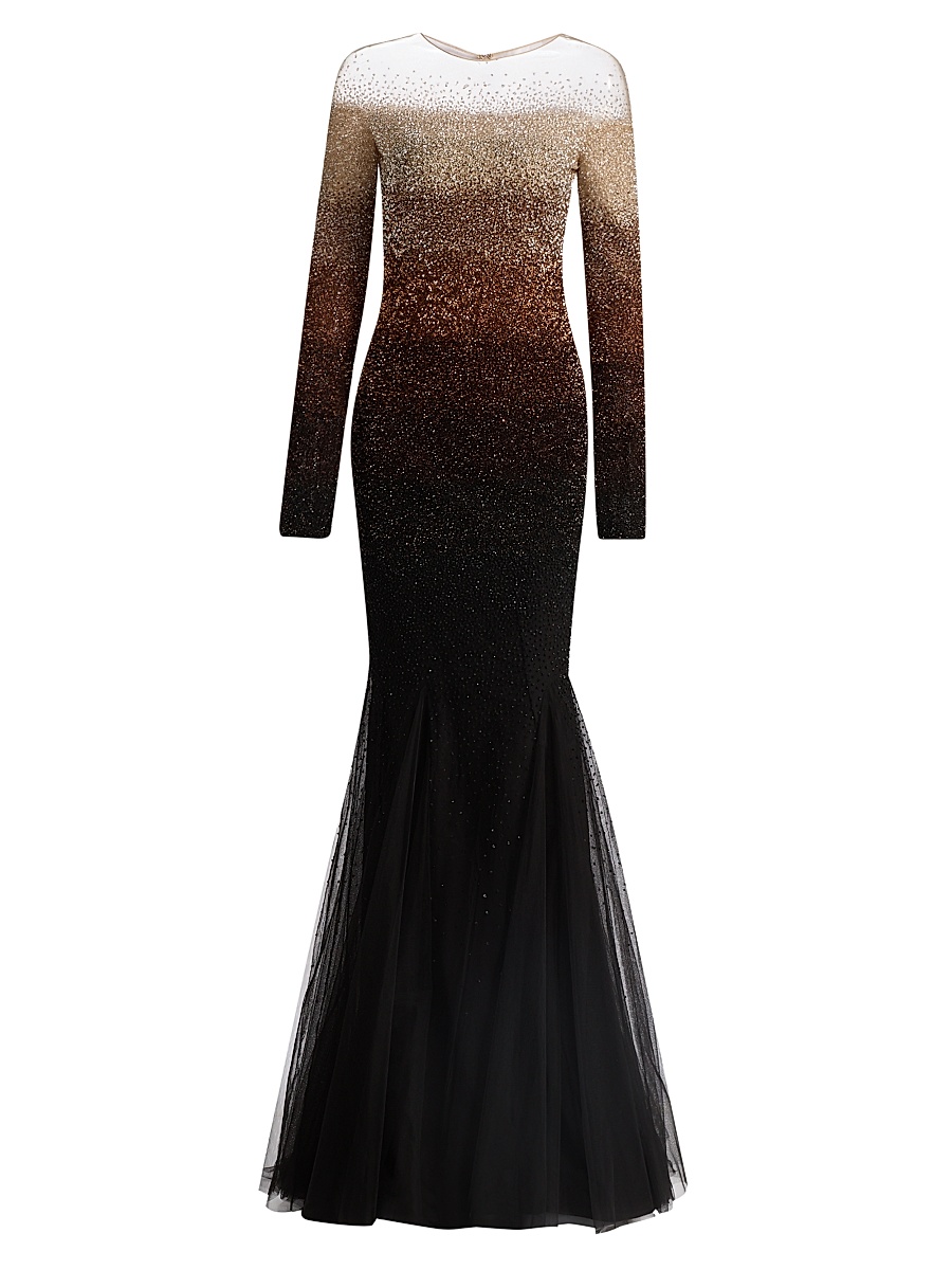 Women's Ombré Sequined Tulle Mermaid Gown - Chocolate Multi