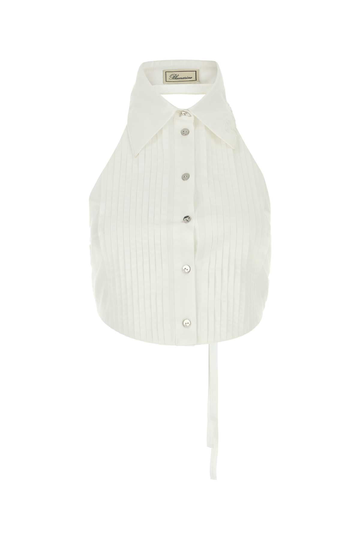 Pleated Cotton Halter Jacket — White