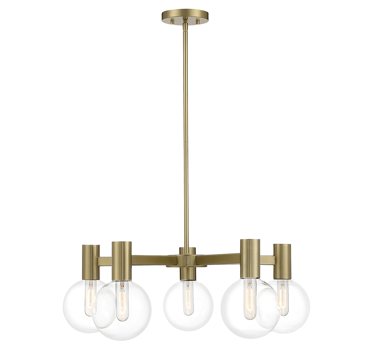 Warm Brass Five Light Chandelier from the Wright Collection