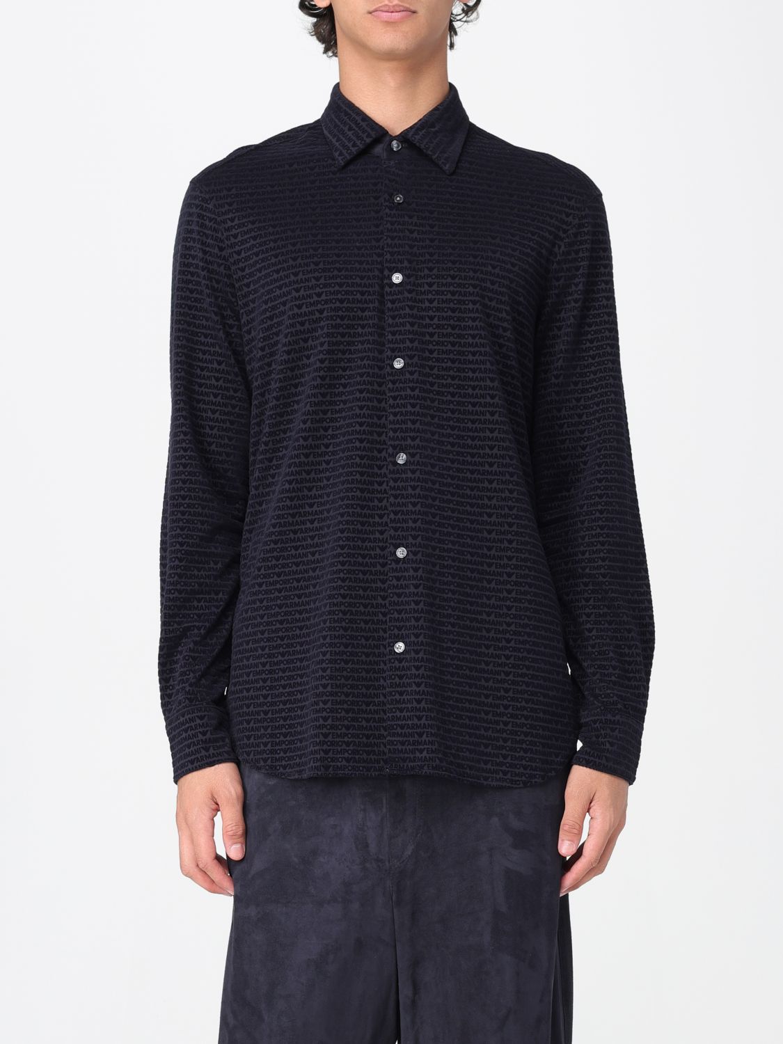 Emporio Armani flocked-logo shirt - Blue