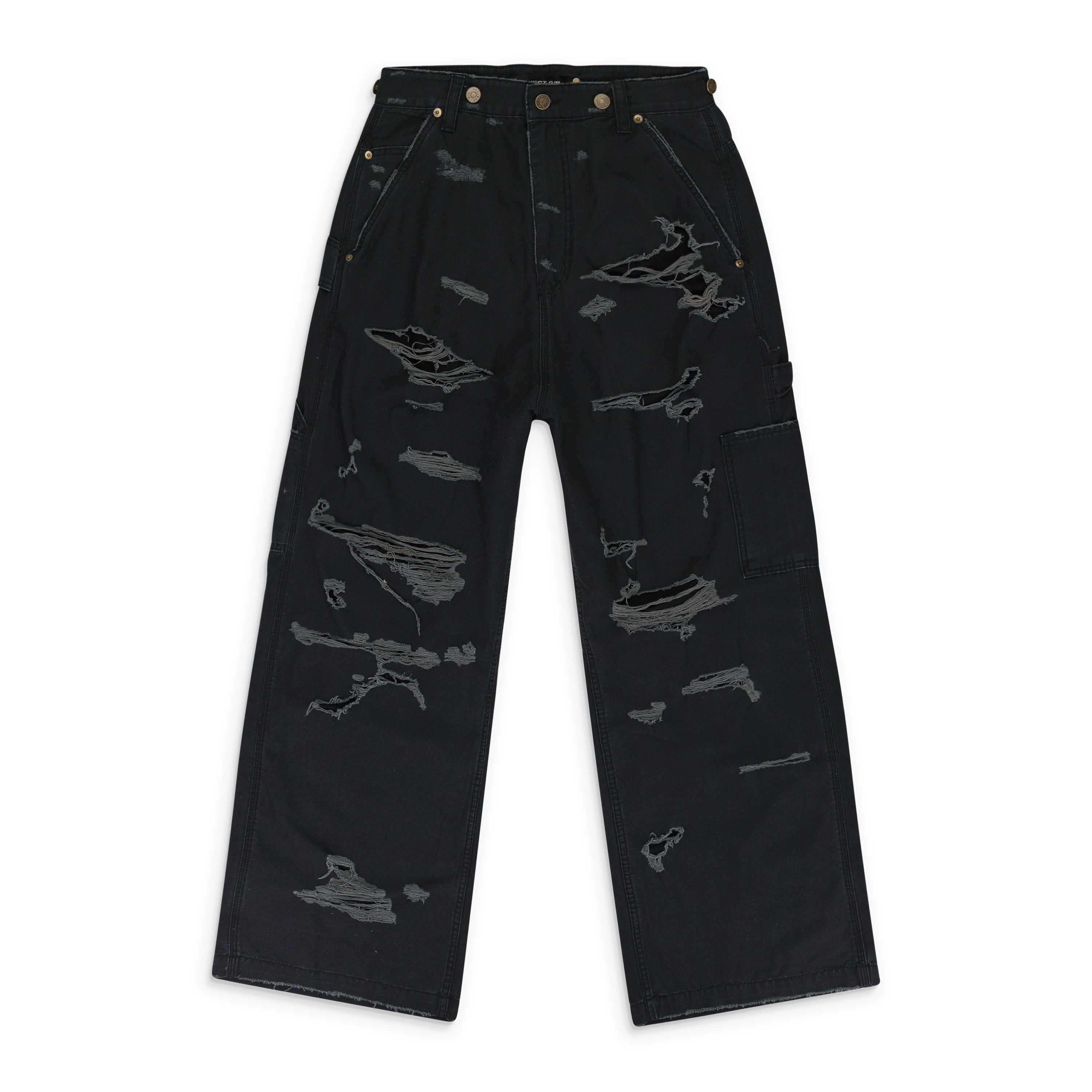 BLACK DISTRESSED PATCH WORK SWEATPANTS