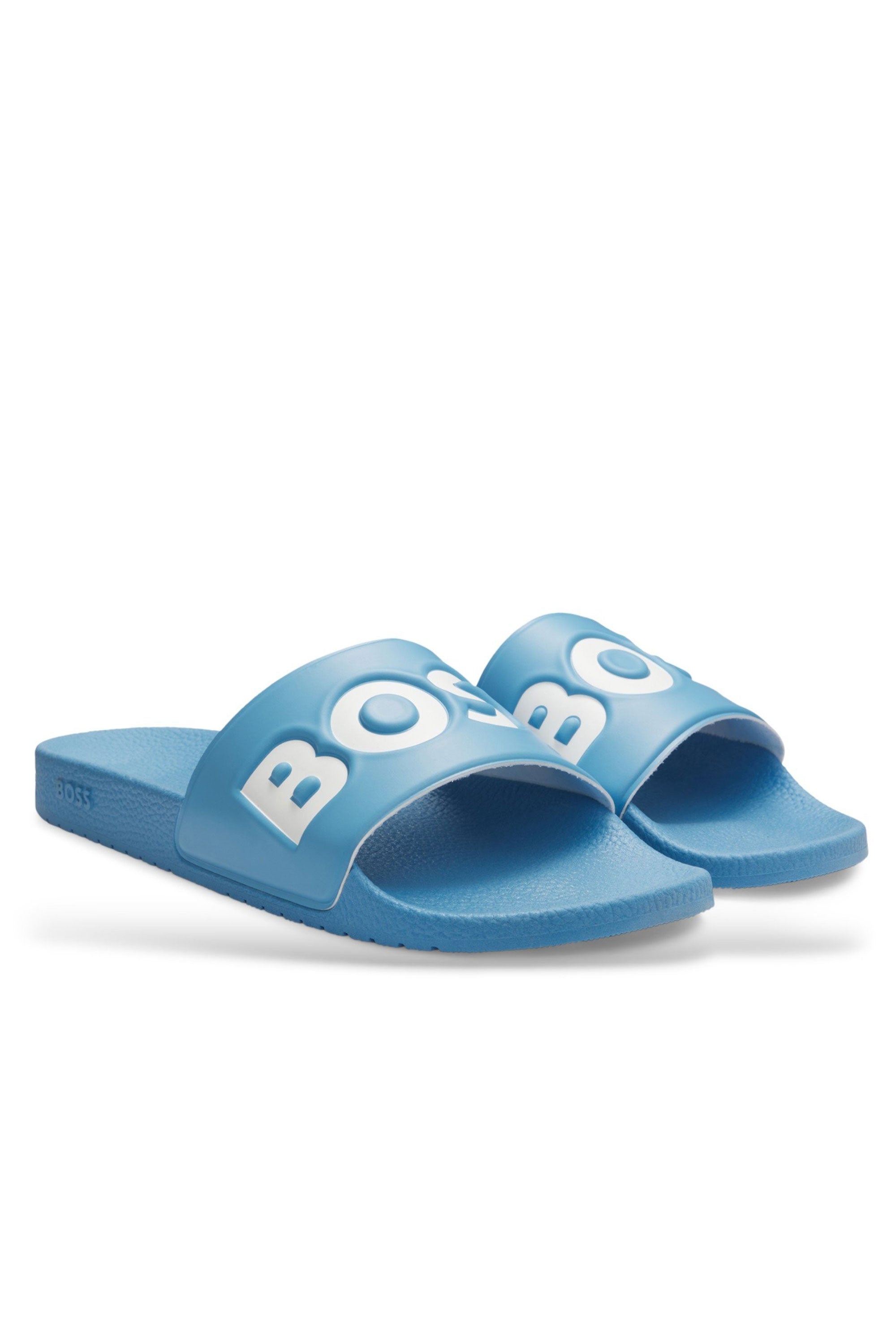 Hugo Boss Black Mens ARYEH SLIDERS TURQUOISE AQUA - Blue Cotton