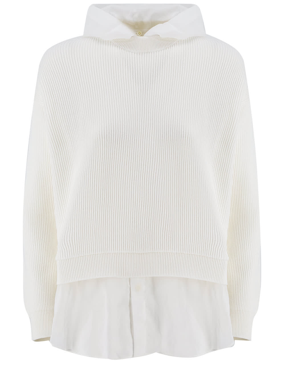 Monili-detail layered hoodie - White