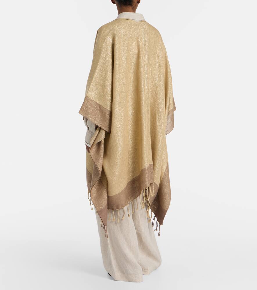 Fringed linen-blend lamé poncho