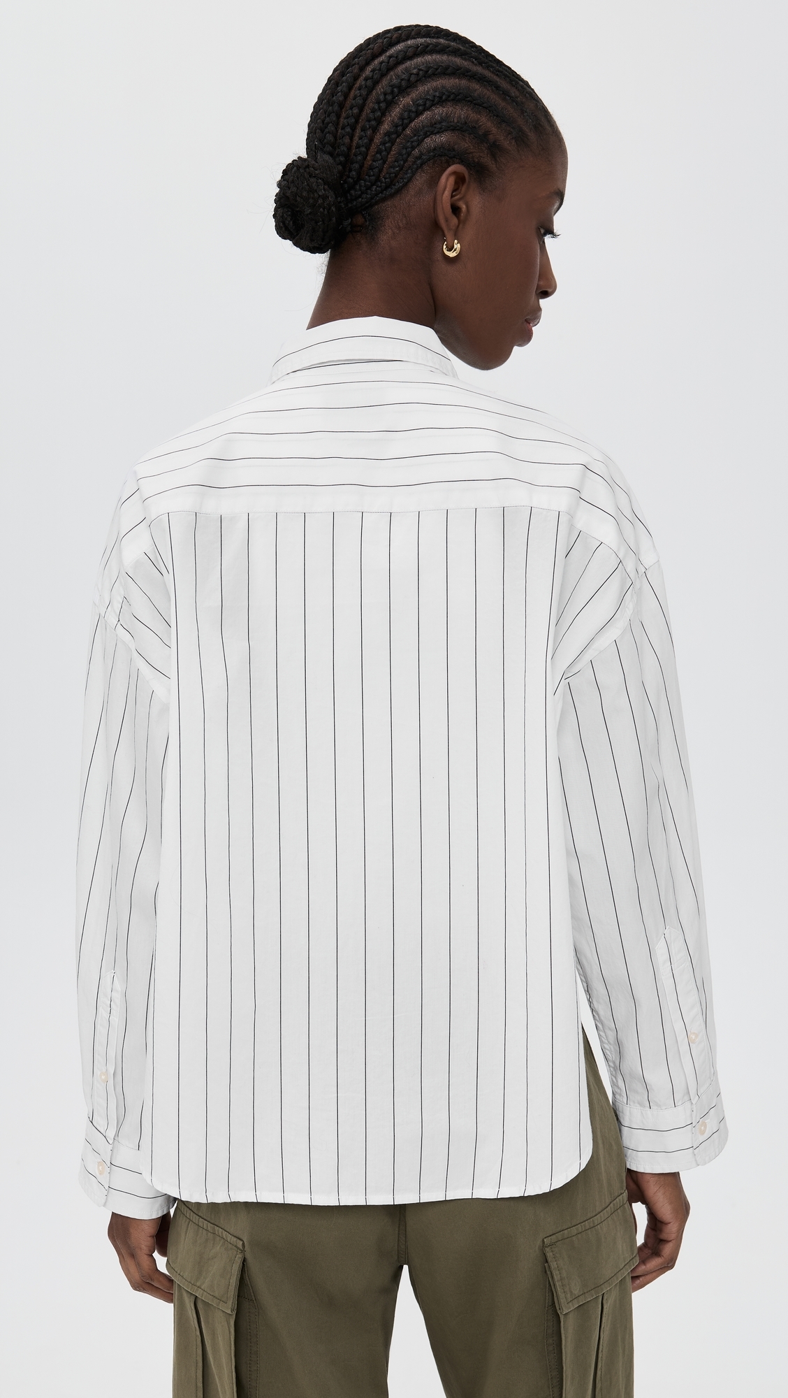 Cropped Shirt Ecru/Black Wide Pinstripe