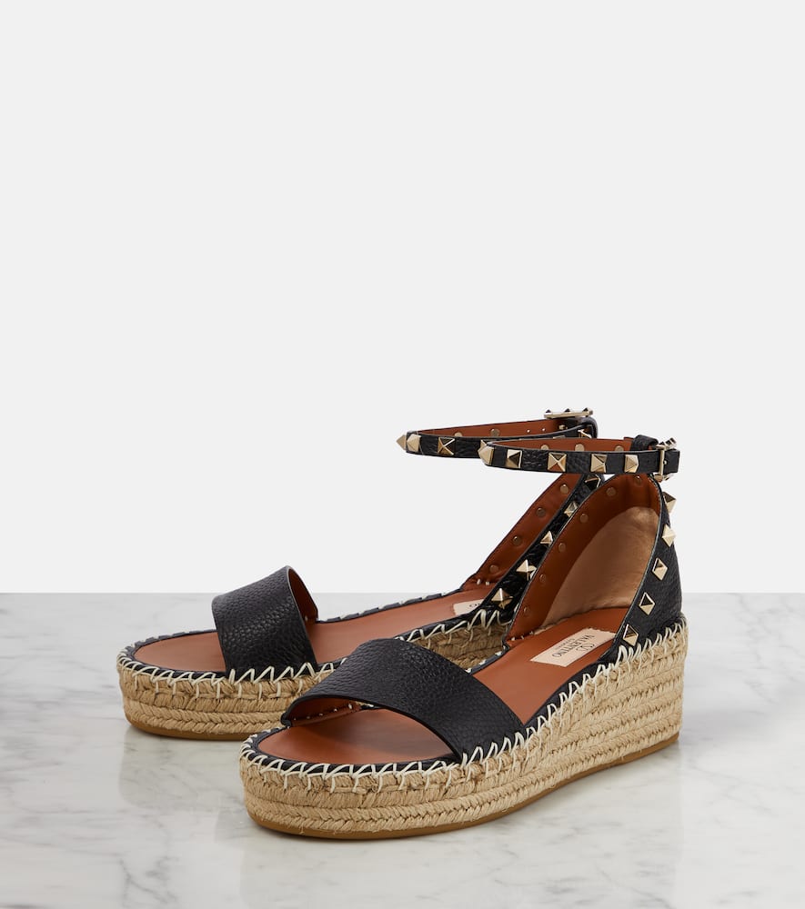 Rockstud leather espadrille wedges