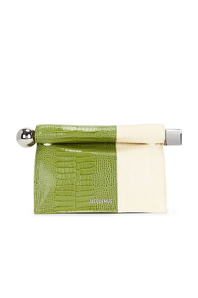 JACQUEMUS La Pochette Rond Carre in Green & Dusty Ivory - Green. a