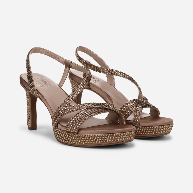 Abby Dress Sandals, Café Beige Satin