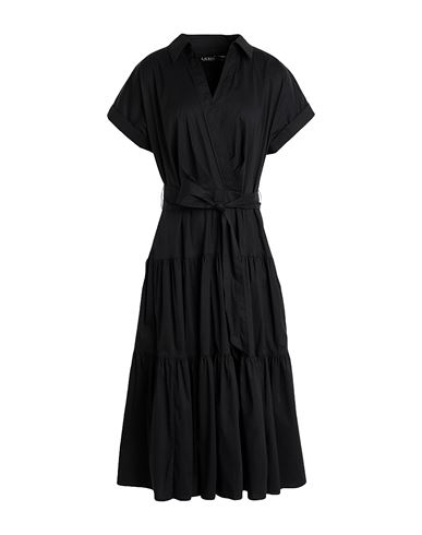 Belted Cotton-blend Tiered Dress Woman Midi dress Black