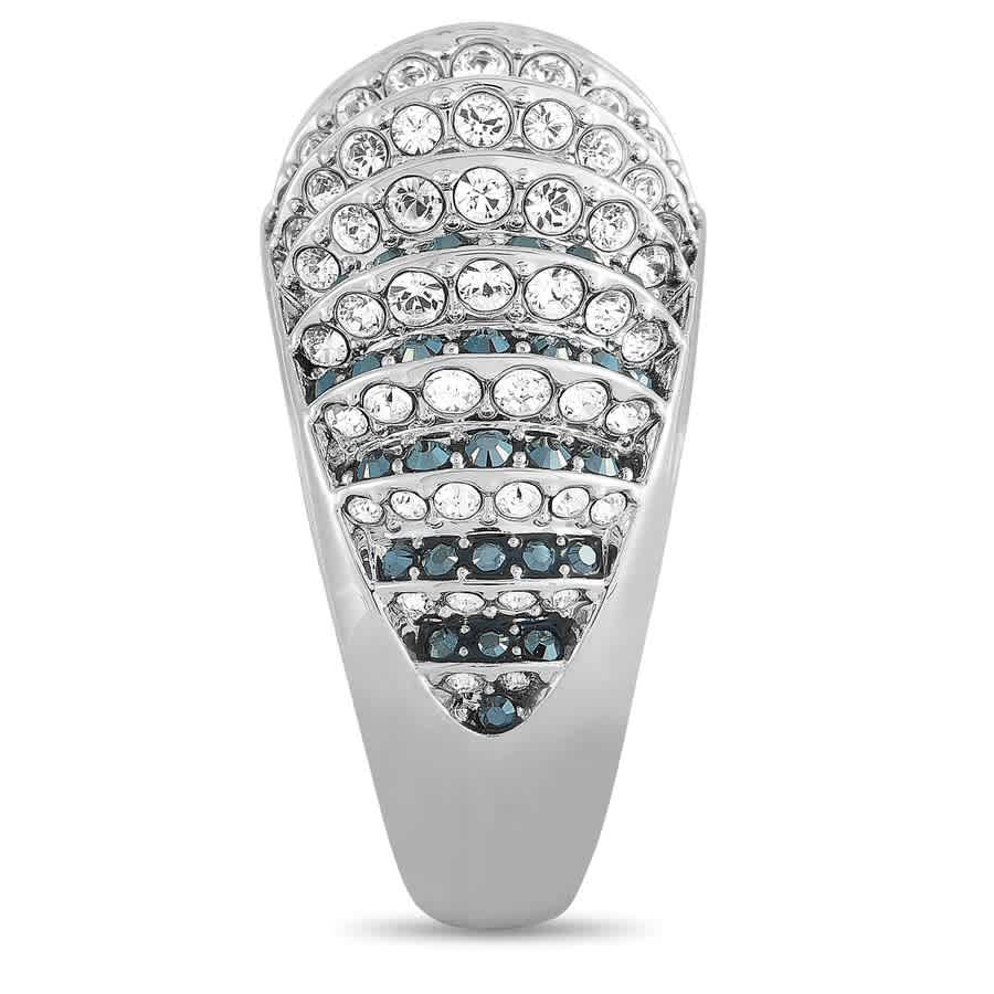 Luxury Rhodium-Plated Stainless Steel Black and Clear Crystals Ring