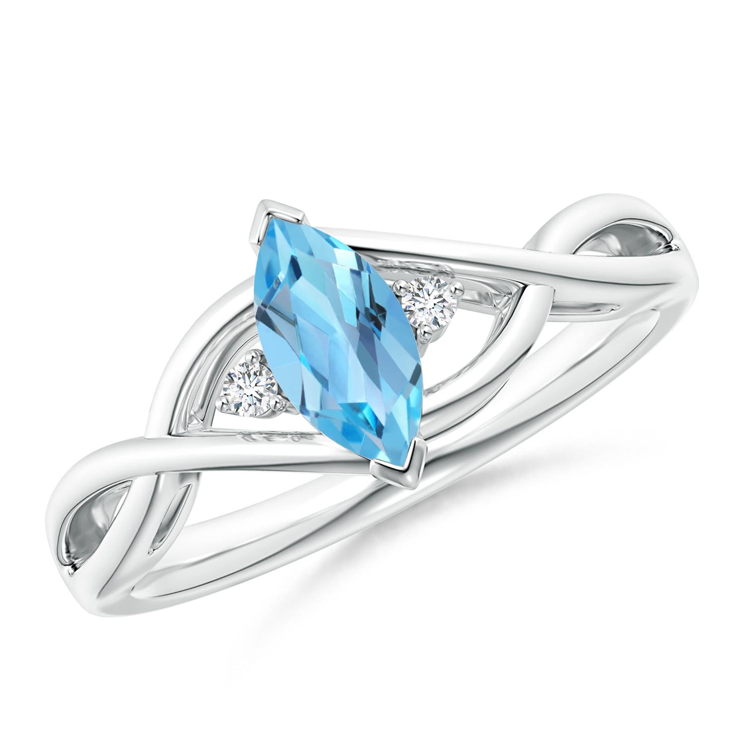 Angara 0.6 Carat Criss-Cross Marquise Swiss Blue Topaz Solitaire Ring in Platinum