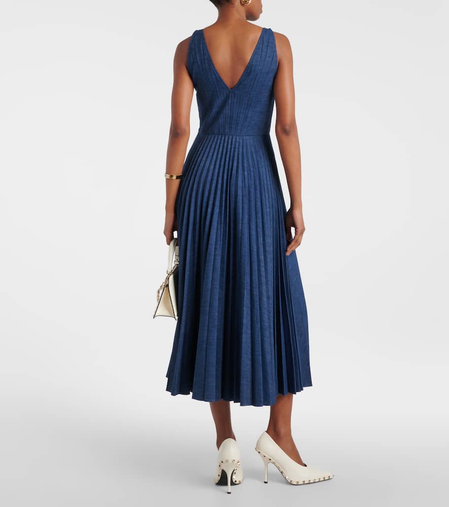 VGold plissé denim midi dress
