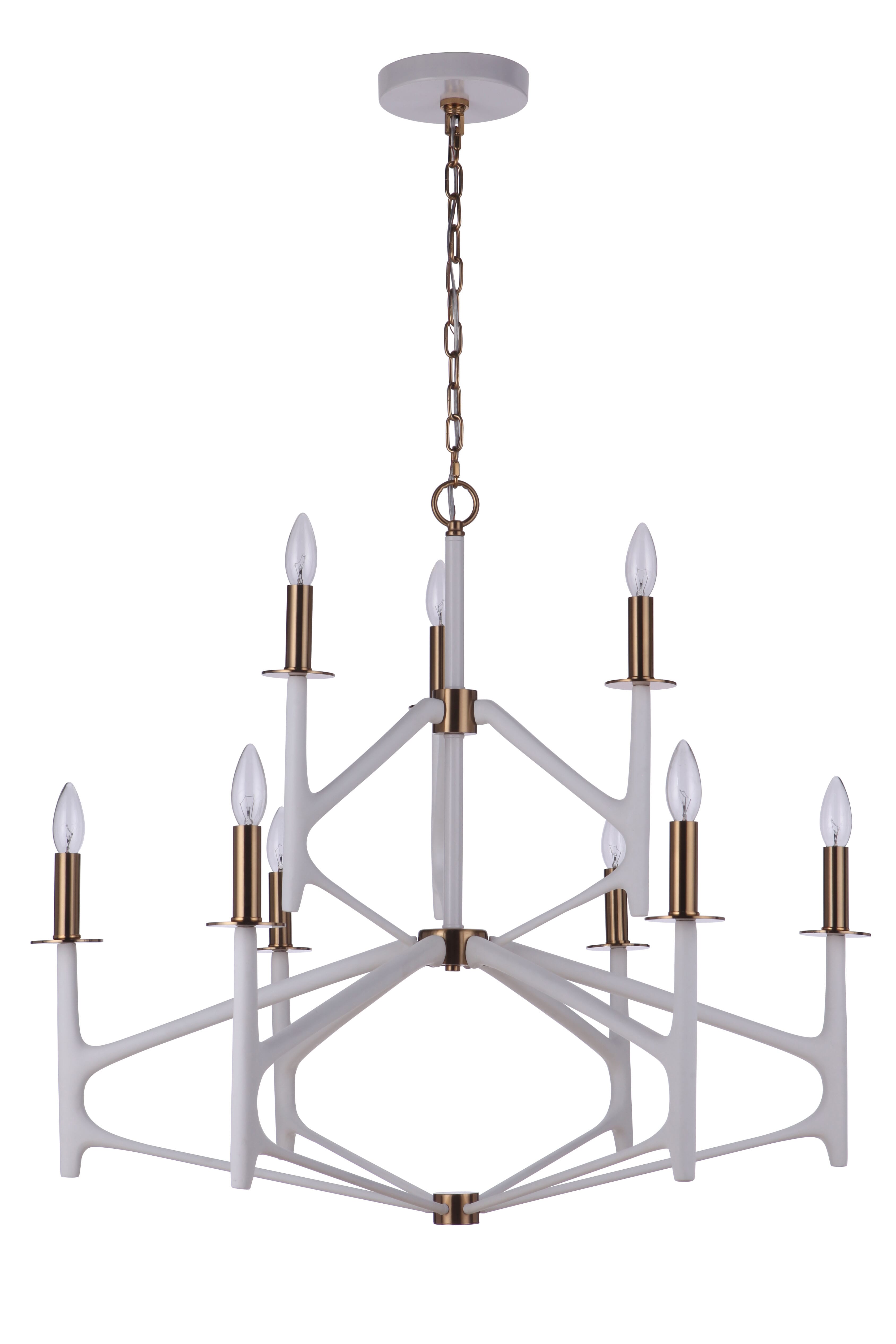 The Reserve 9-Light Chandelier in Matte White with Satin Bra