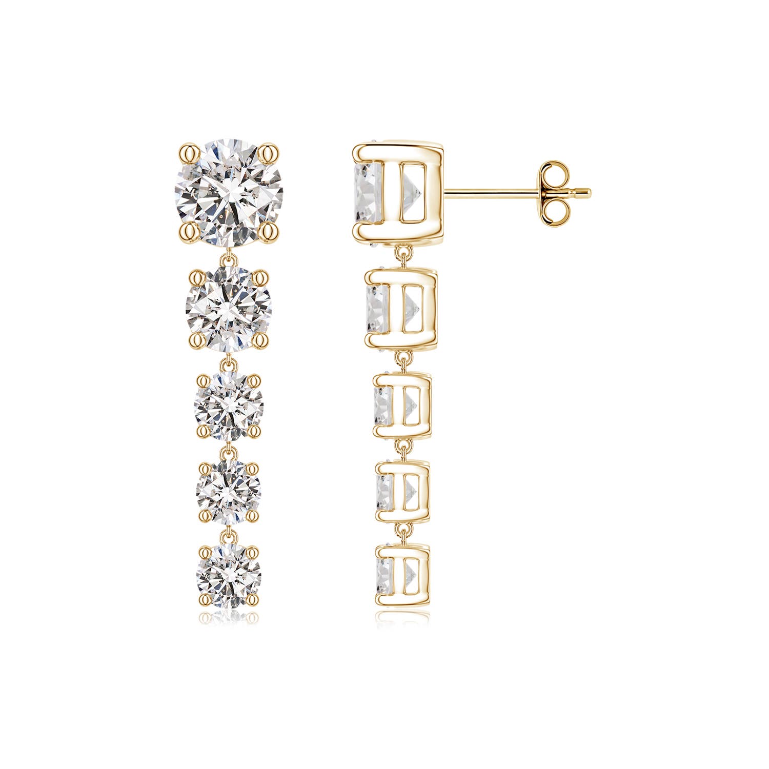 Angara 4.26 CTW Graduated Round Diamond Five-Stone Dangle Earrings in 18K Yellow Gold