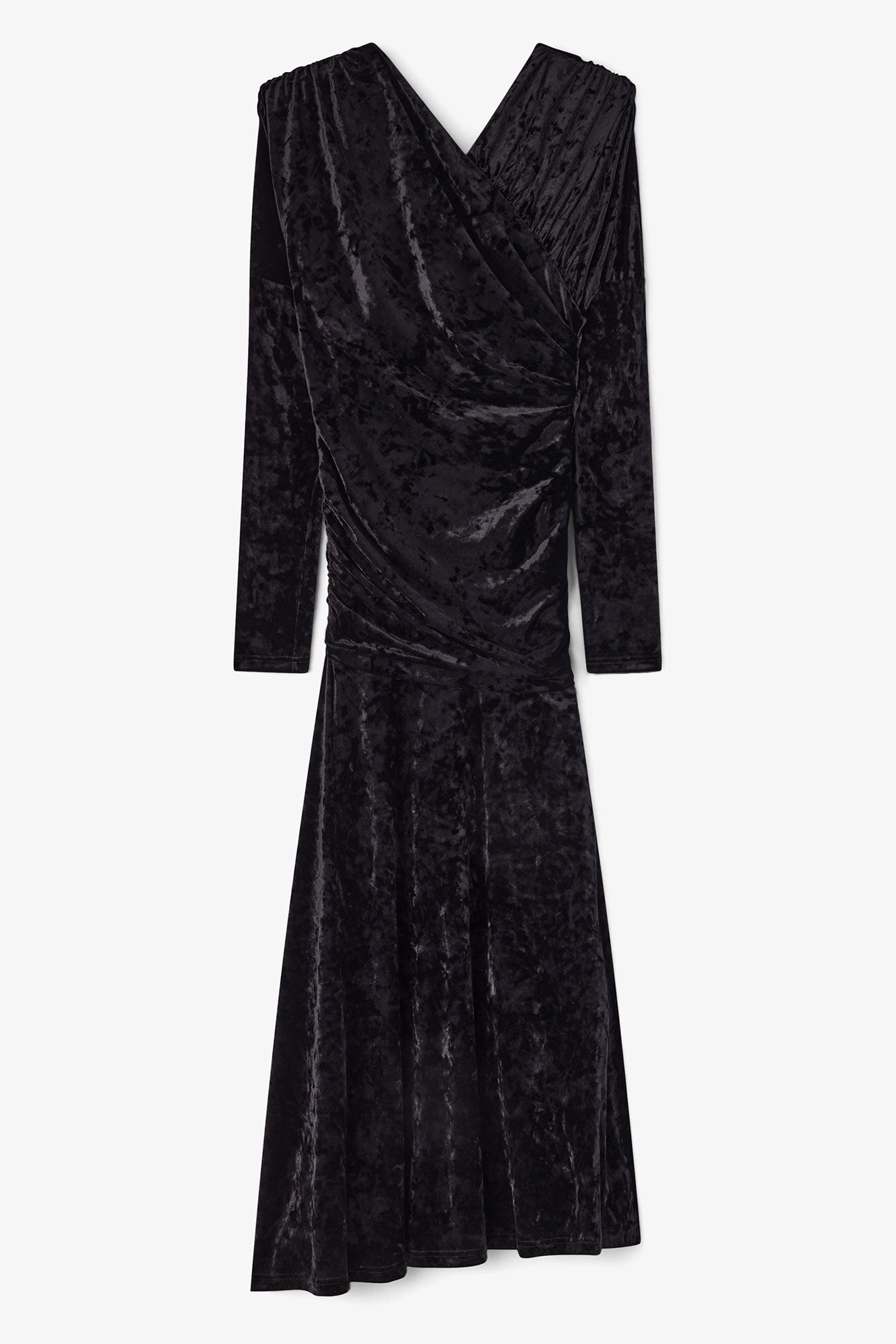 Black Velour Ruched Dress