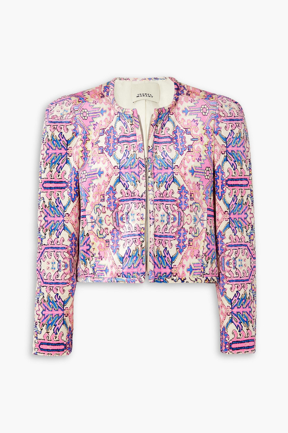 Valian cropped printed velvet jacket - Pink - FR 34