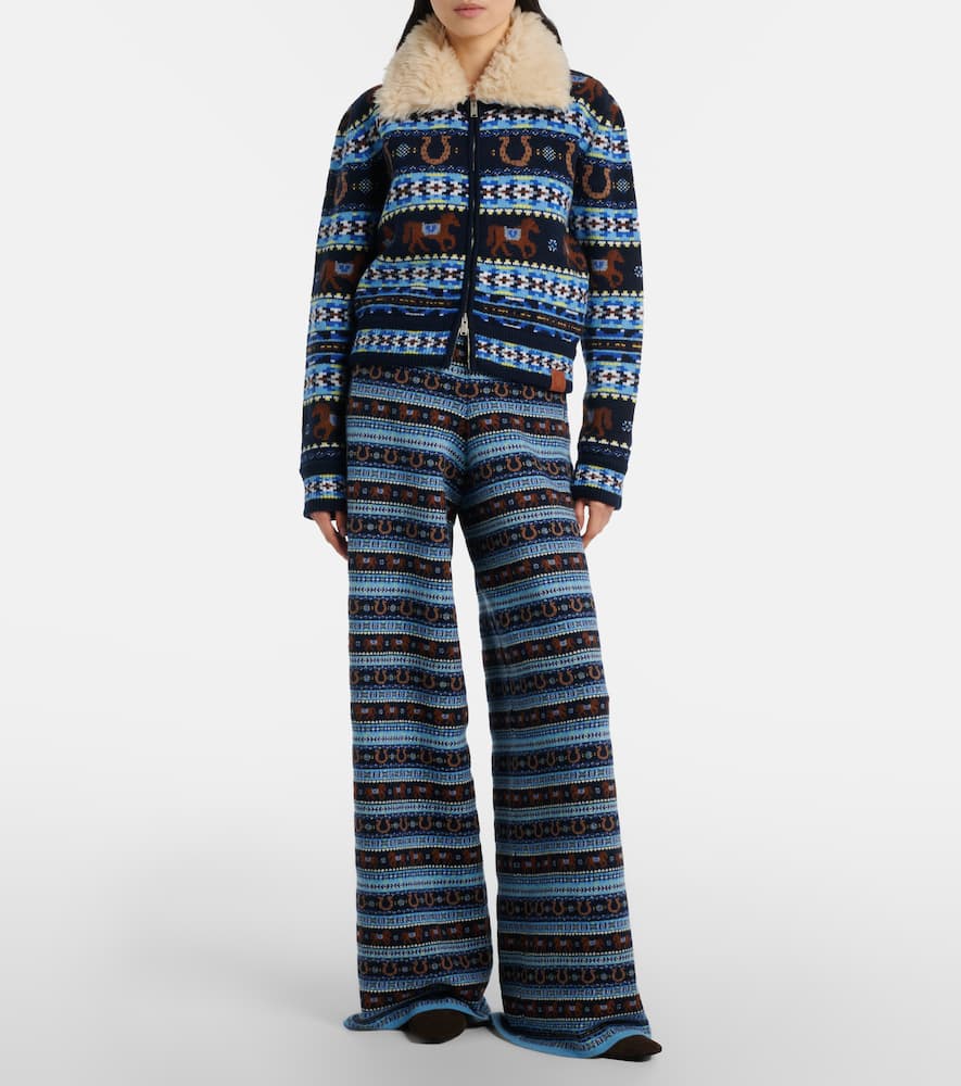 Intarsia virgin wool zip-up cardigan